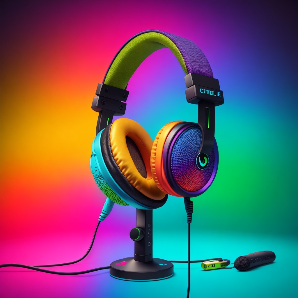 DreamShaper_v6_A_vibrant_technicolor_microphone_and_headphone_0